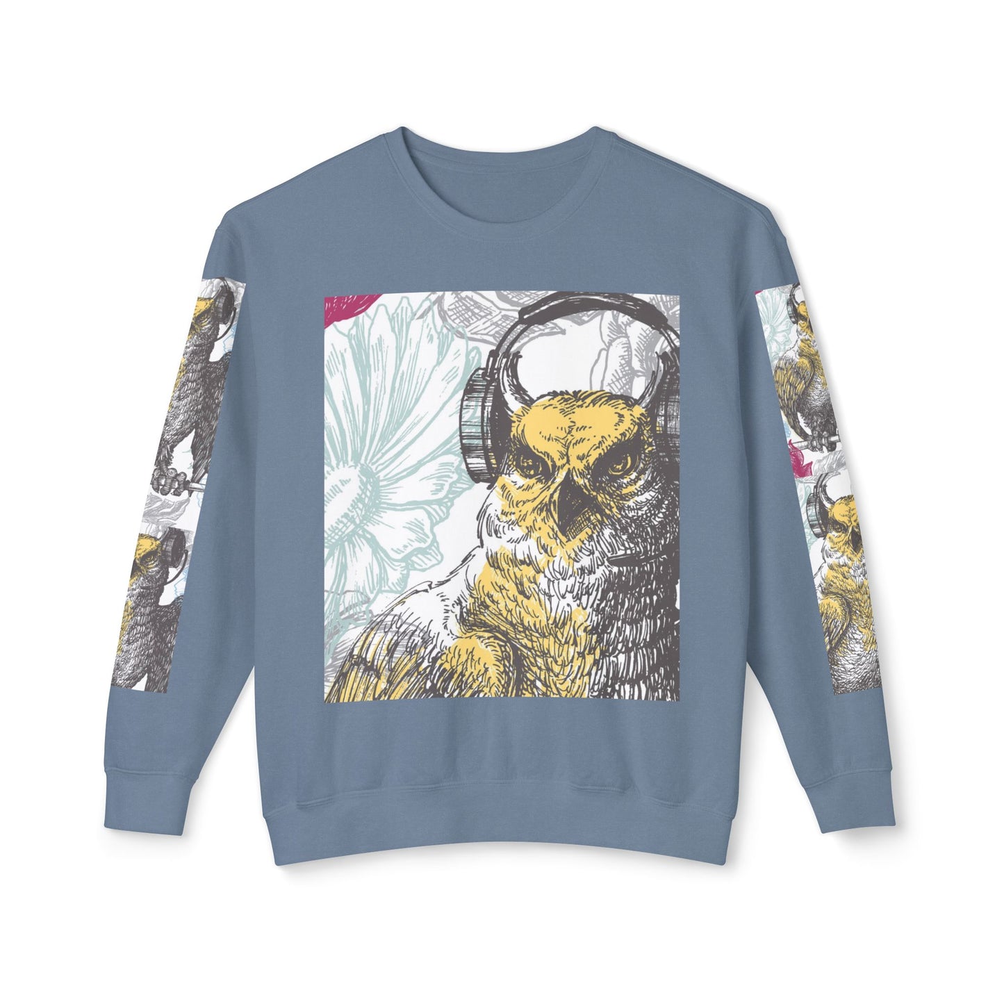 Music Lover's Owl Graphic Crewneck Sweatshirt - Unisex Lightweight Design