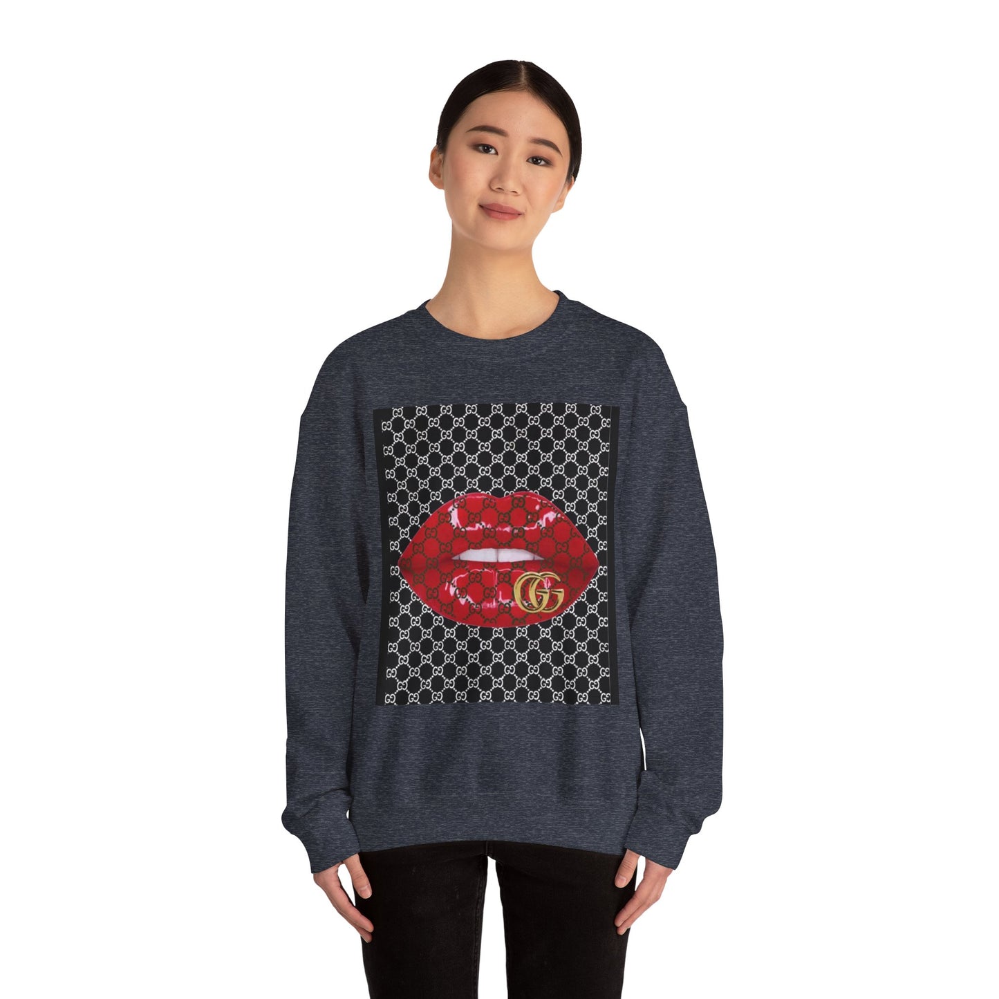 Trendy Unisex Graphic Crewneck Sweatshirt with Lip Design