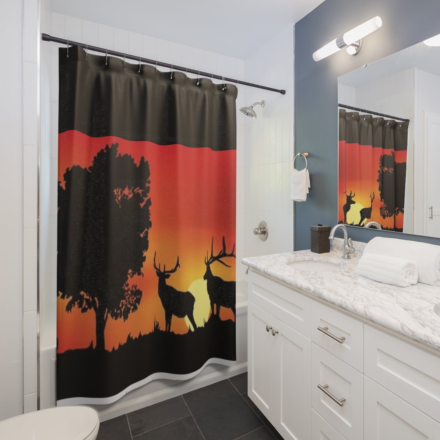 Sunset Silhouette Shower Curtain - Nature-Inspired Decor for Your Bathroom