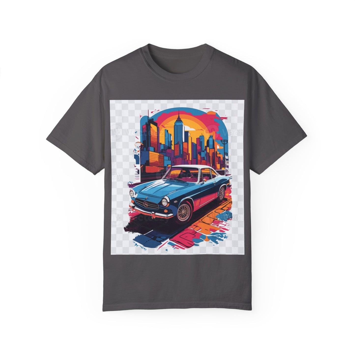 Retro Car Graphic Unisex T-Shirt - Colorful Cityscape Design