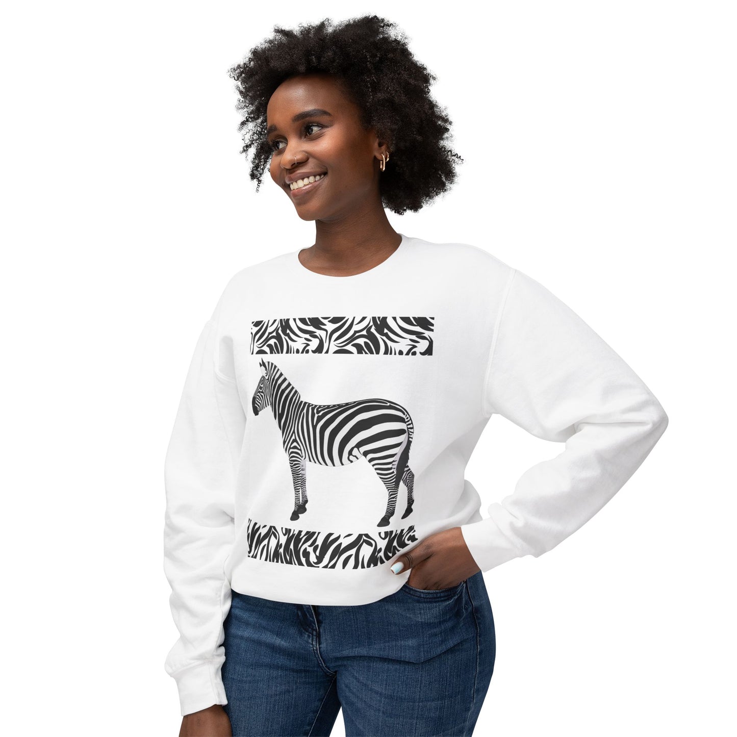 Zebra Print Unisex Lightweight Crewneck Sweatshirt - Chic & Stylish Casual Wear