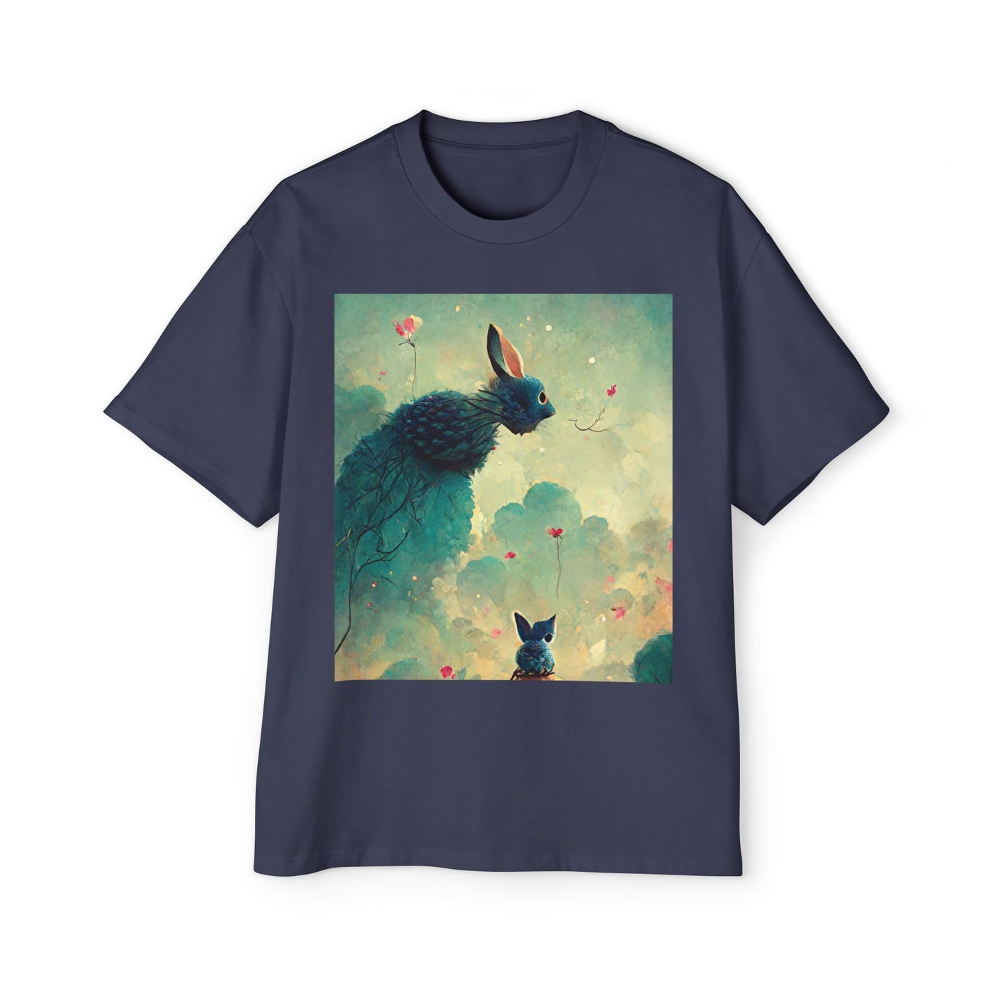 Whimsical Rabbit Oversized Tee for Men - Fantasy Art Shirt
