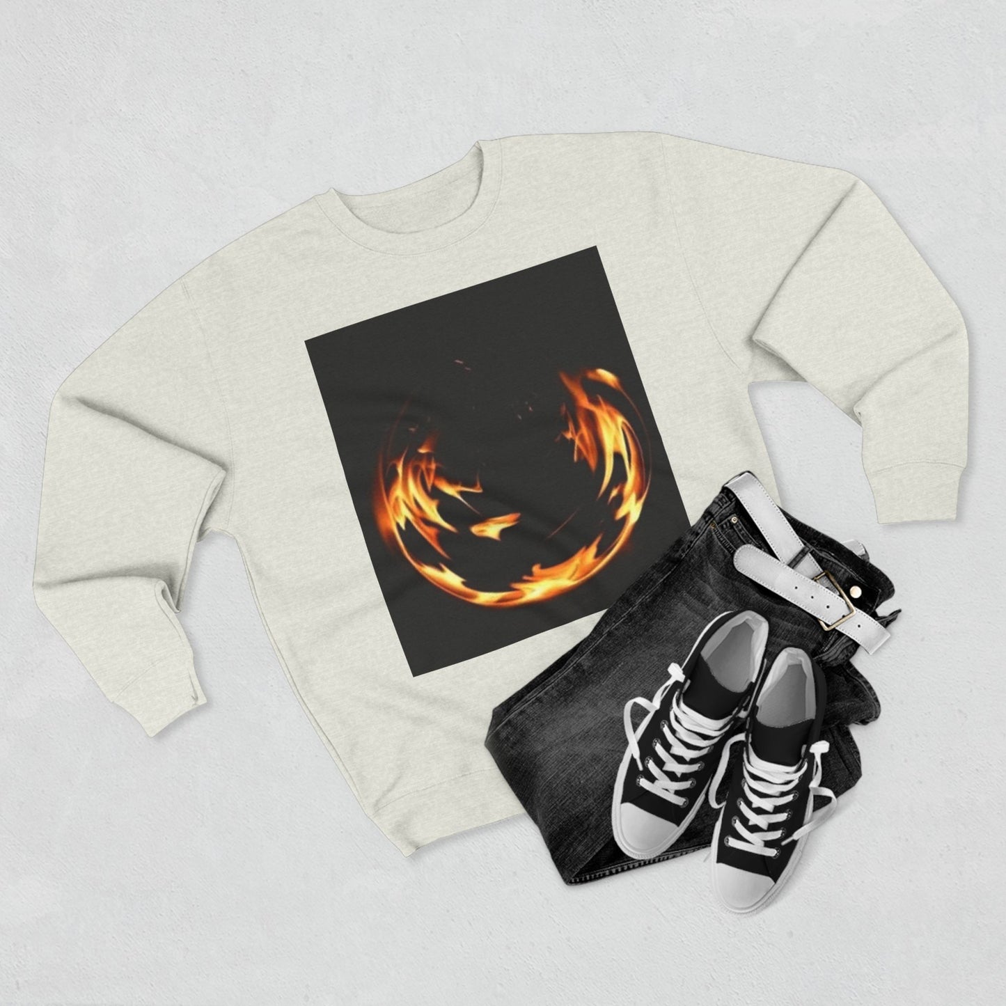 Unisex Crewneck Sweatshirt - Fire Vibes Graphic Sweatshirt for Cozy Nights