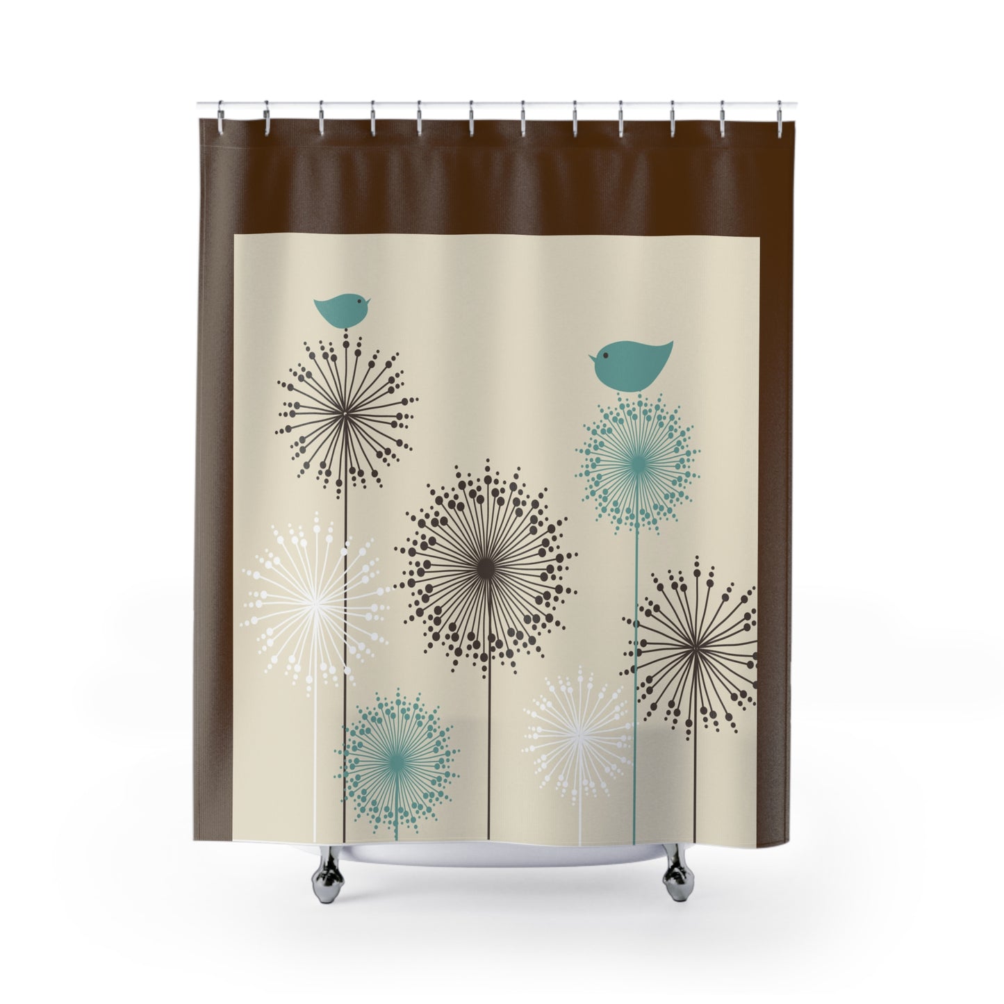 Whimsical Floral Shower Curtain with Bird Design - Nature-Inspired Bathroom Decor