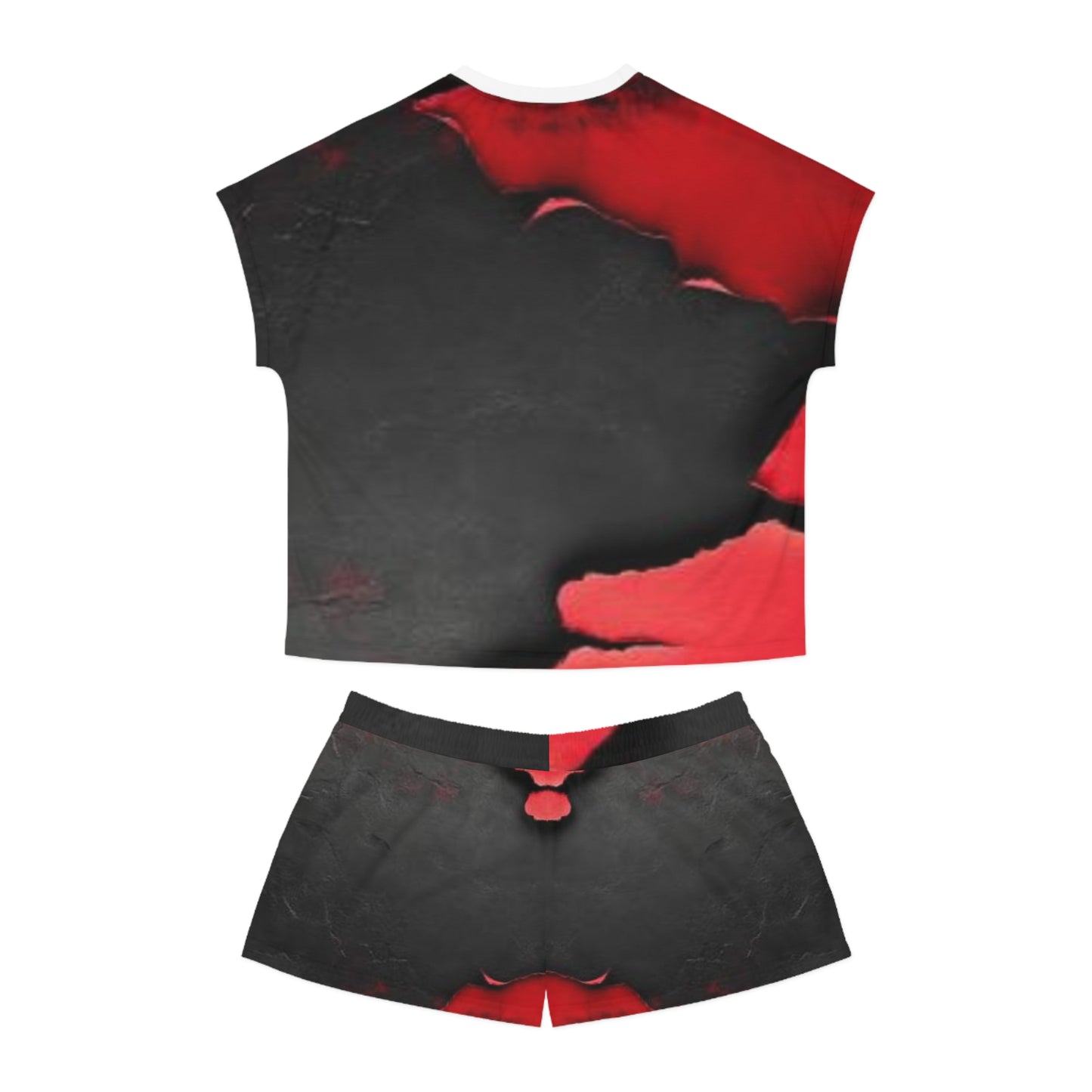 Women's Short Pajama Set - Edgy Black & Red Design for Cozy Nights
