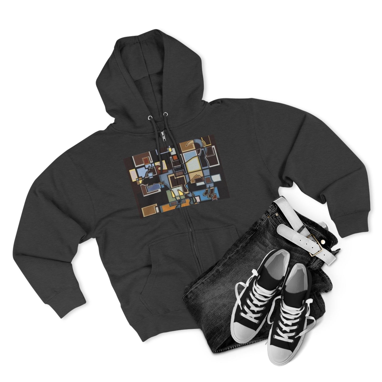 Artistic Unisex Zip Hoodie - Colorful Abstract Design