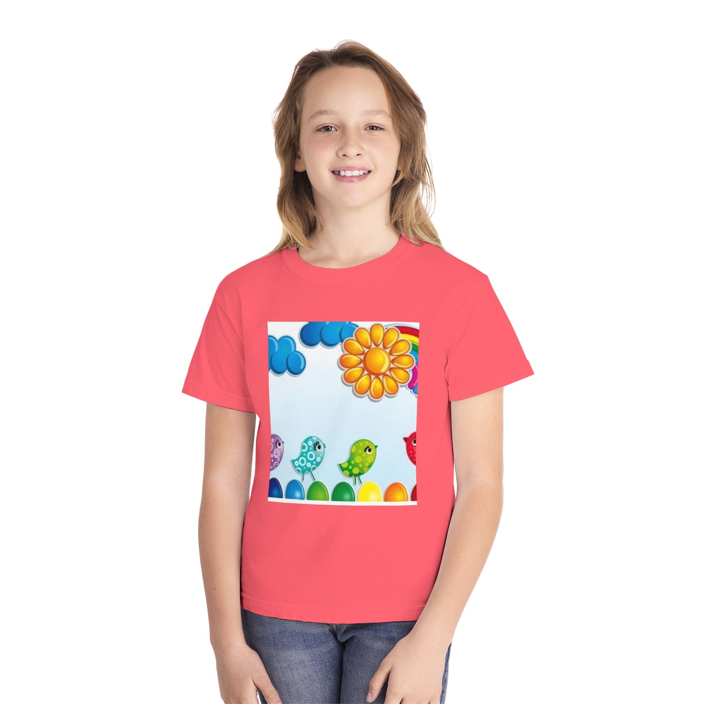 Colorful Spring Birds Youth Midweight Tee | Fun and Playful Shirt for Kids