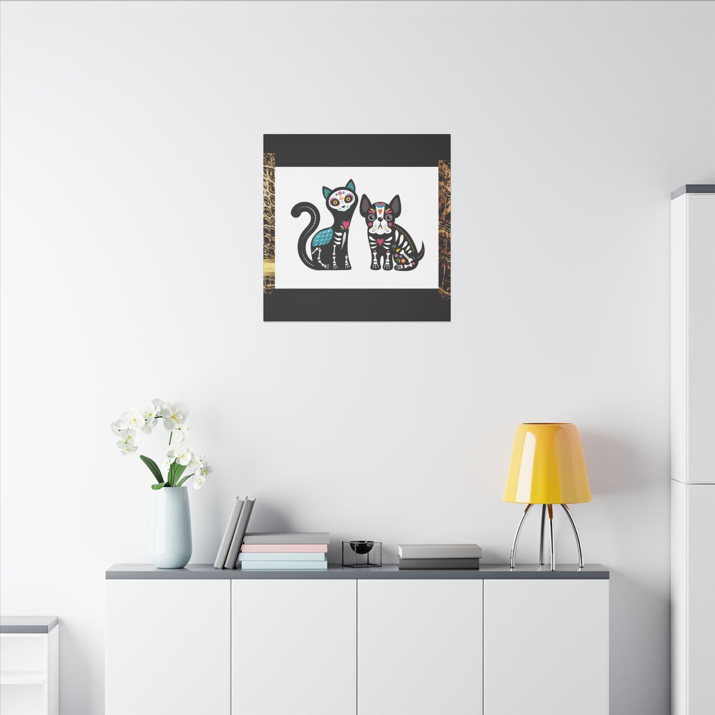 Day of the Dead Pet Canvas Art - Colorful Cat and Dog Wall Decor