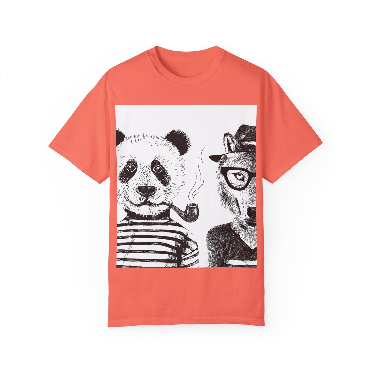 Whimsical Animal Friends T-Shirt - Stylish Panda & Wolf Design