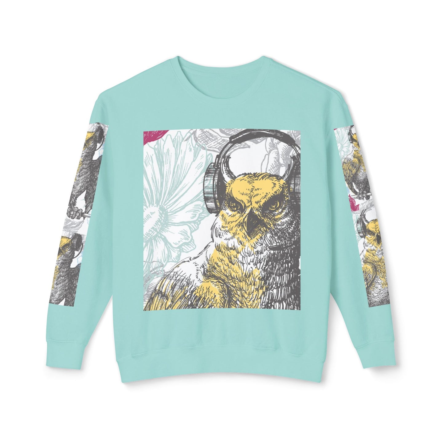 Music Lover's Owl Graphic Crewneck Sweatshirt - Unisex Lightweight Design