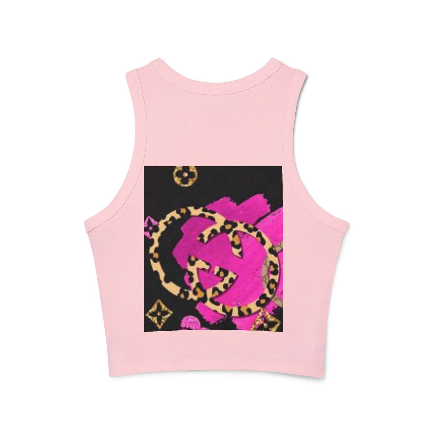 Chic Women's Micro Rib Racer Tank Top with Bold Graphic Print