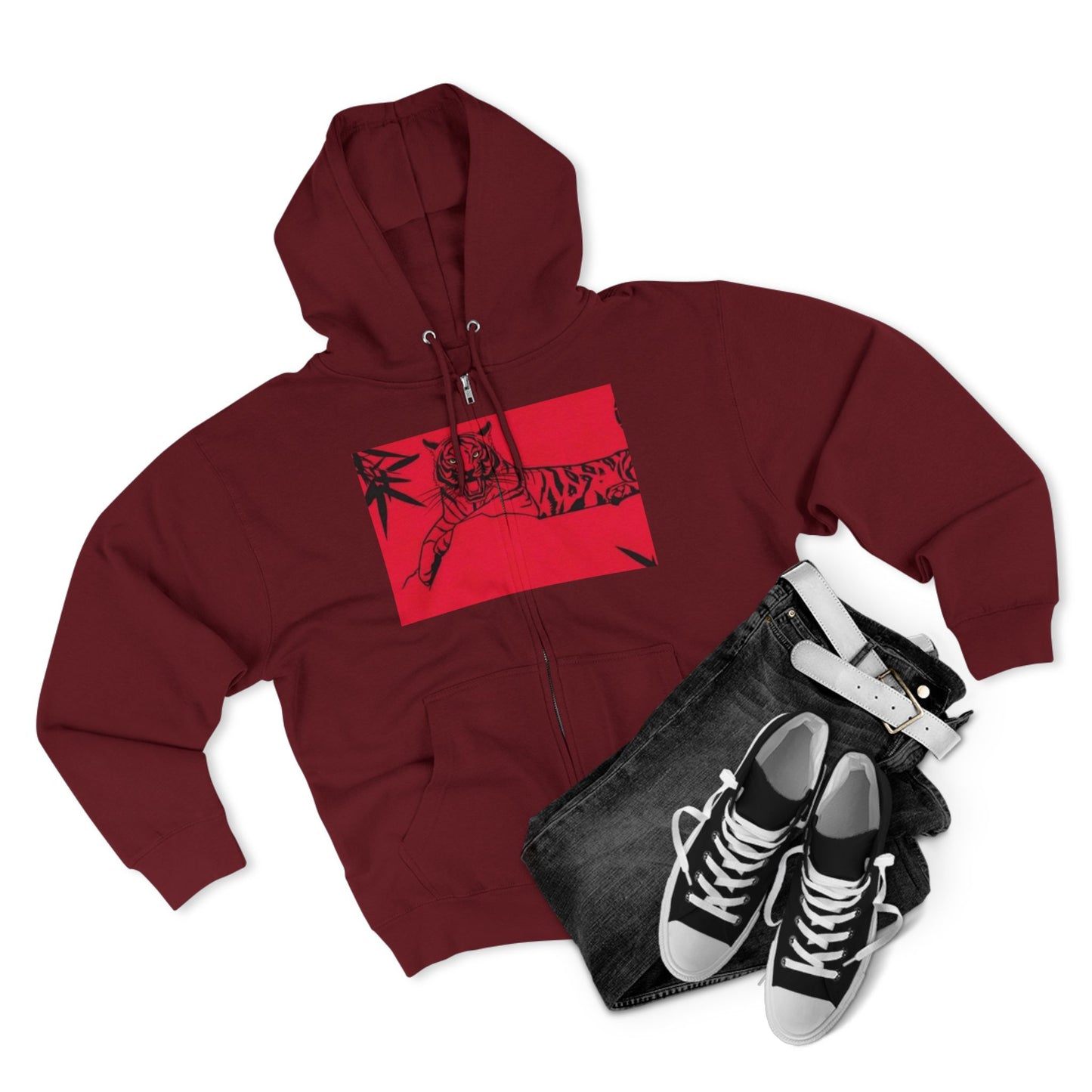 Cool Tiger Graphic Unisex Zip Hoodie - Trendy Streetwear for Animal Lovers