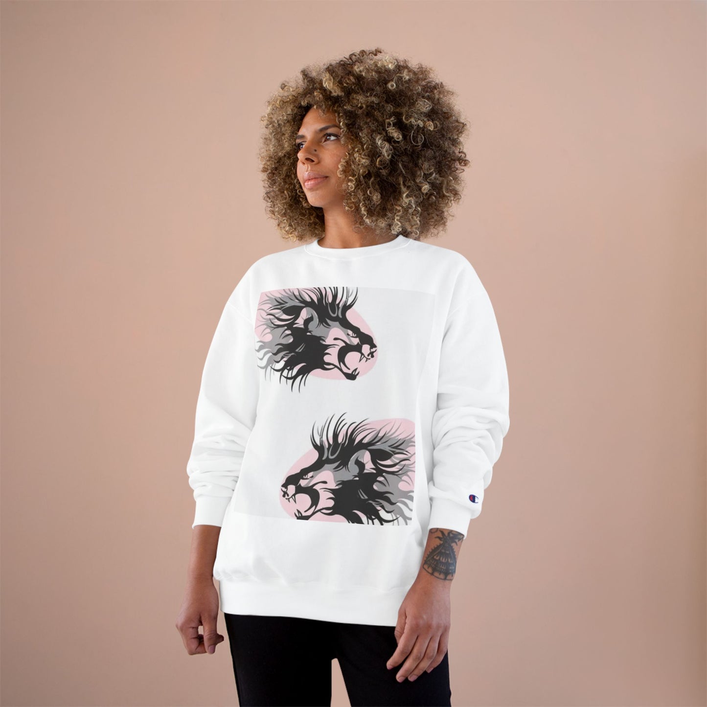 Fierce Lion Champion Sweatshirt - Bold Graphic, Unisex Casualwear