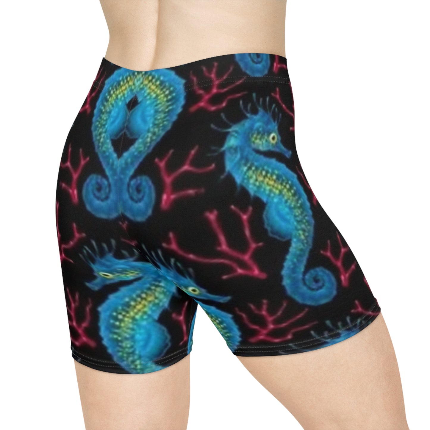 Colorful Seahorse Print Women's Biker Shorts - Stylish Activewear for Summer Adventures