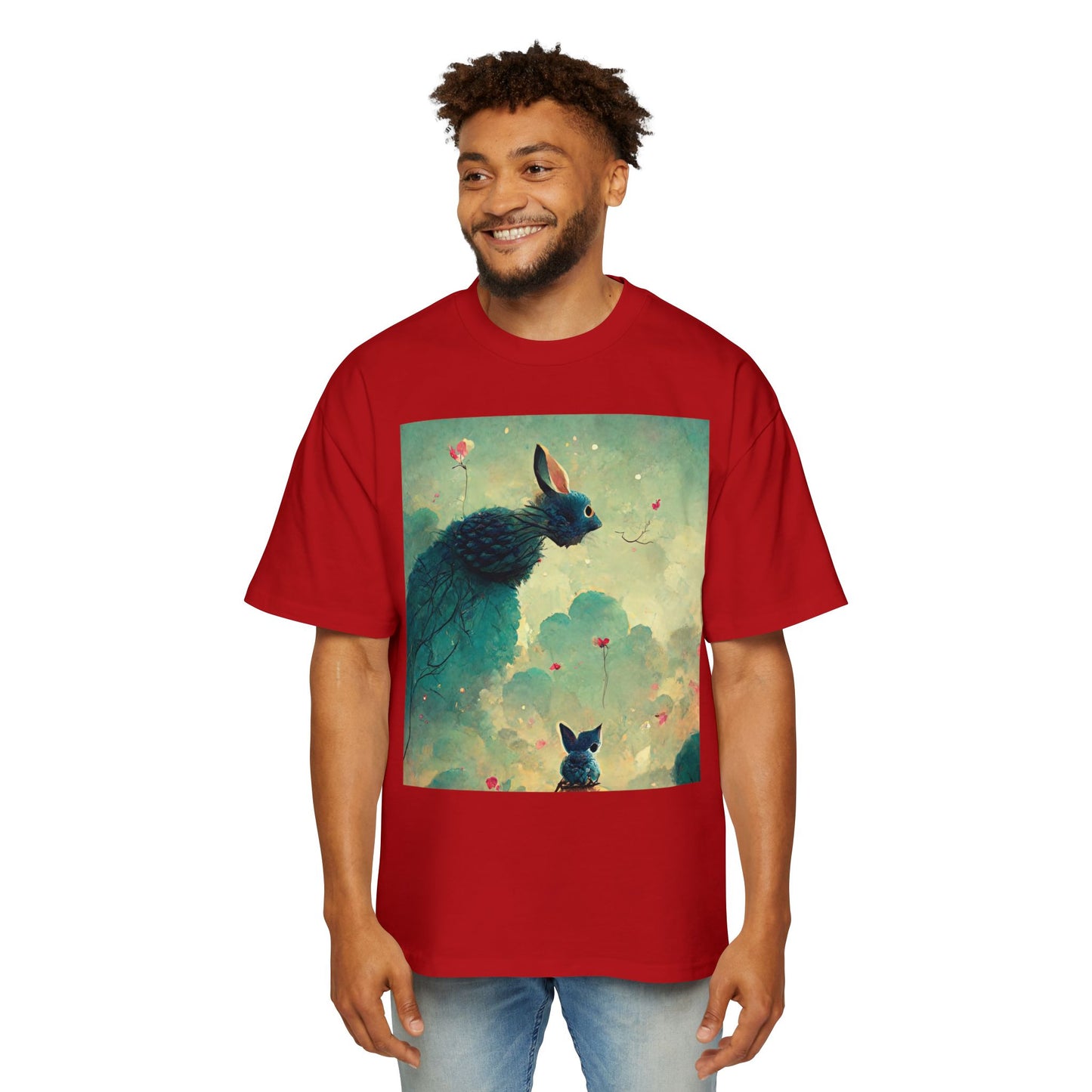 Whimsical Rabbit Oversized Tee for Men - Fantasy Art Shirt