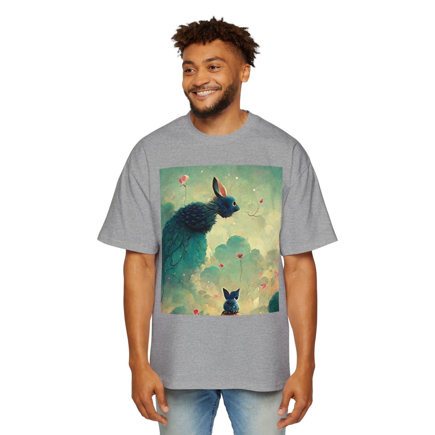 Whimsical Rabbit Oversized Tee for Men - Fantasy Art Shirt