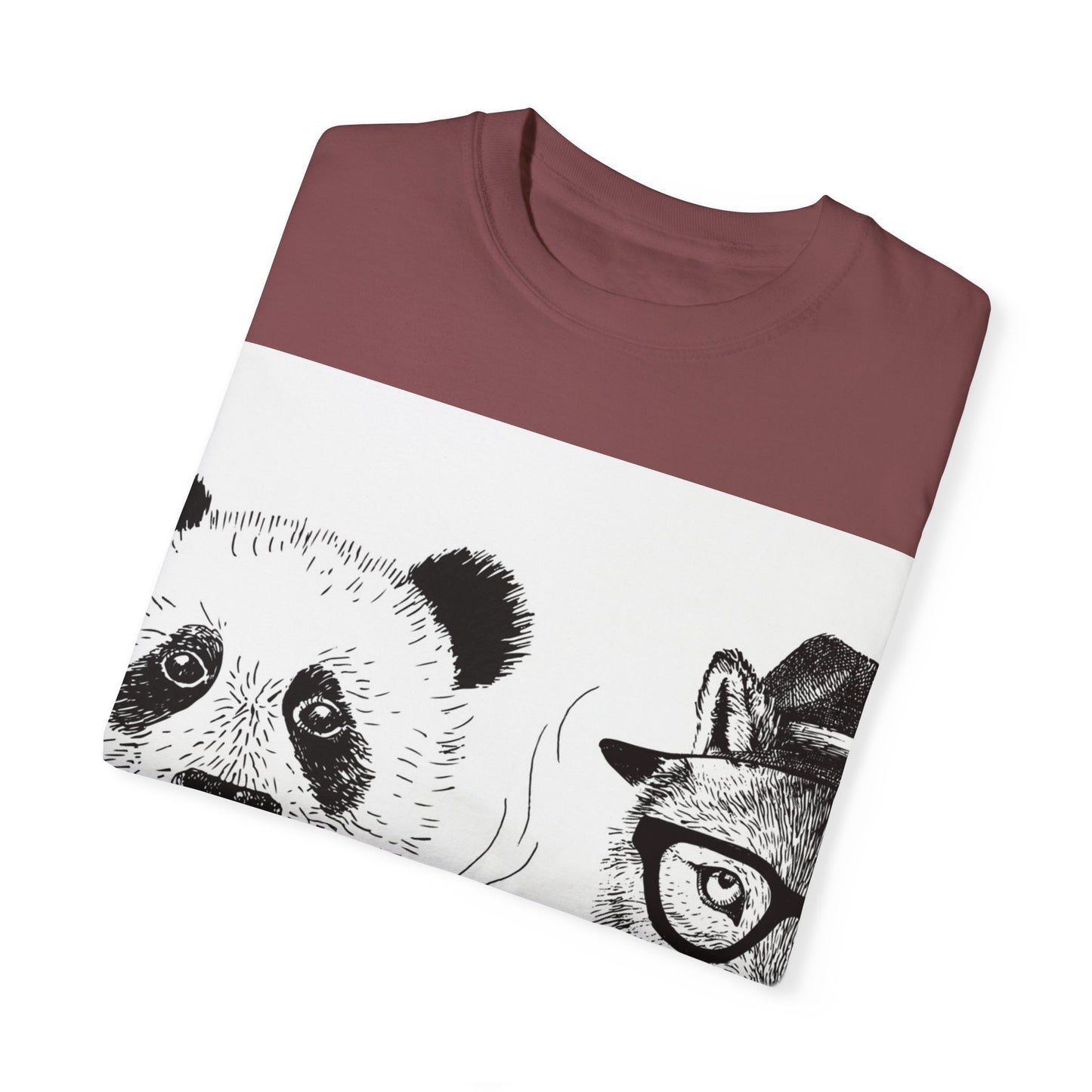 Whimsical Animal Friends T-Shirt - Stylish Panda & Wolf Design