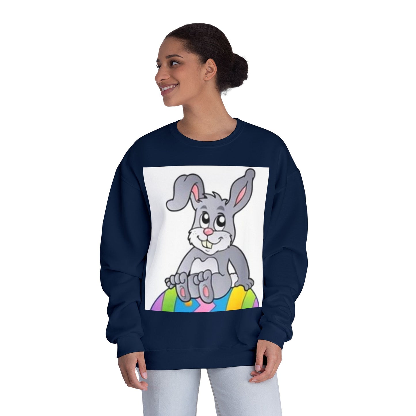 Cozy Rabbit Graphic Crewneck Sweatshirt - Perfect for Spring Celebrations