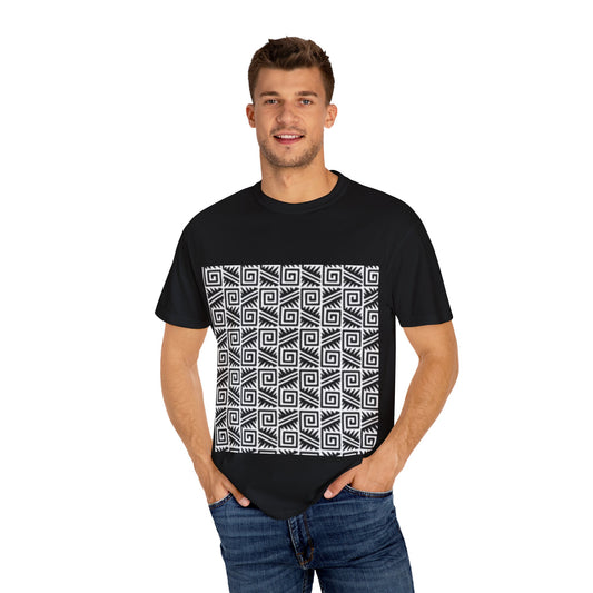 Trendy Unisex Garment-Dyed T-Shirt with Modern Geometric Print