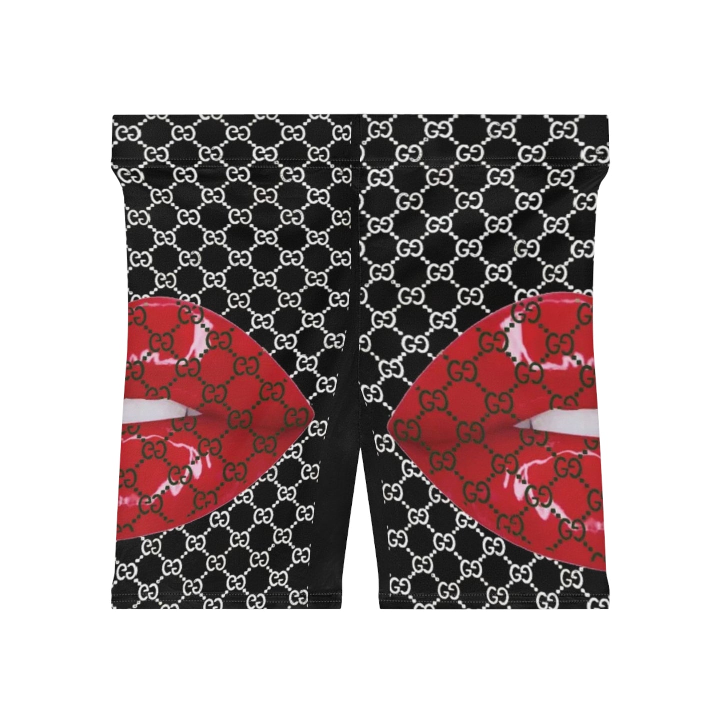 Stylish Women's Biker Shorts with Bold Lip Design | Fashionable Activewear