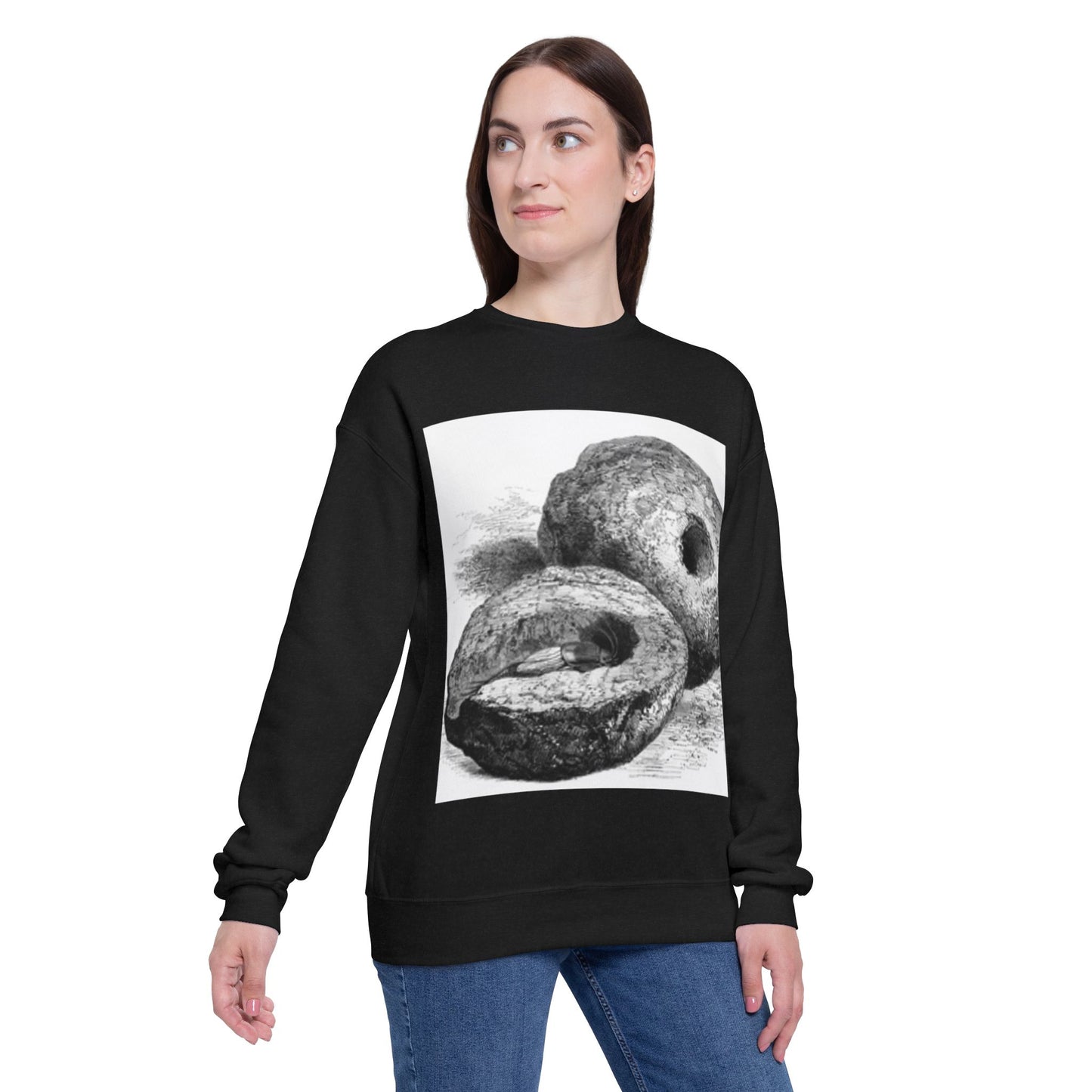Artistic Unisex Drop Shoulder Sweatshirt with Vintage Doughnut Design