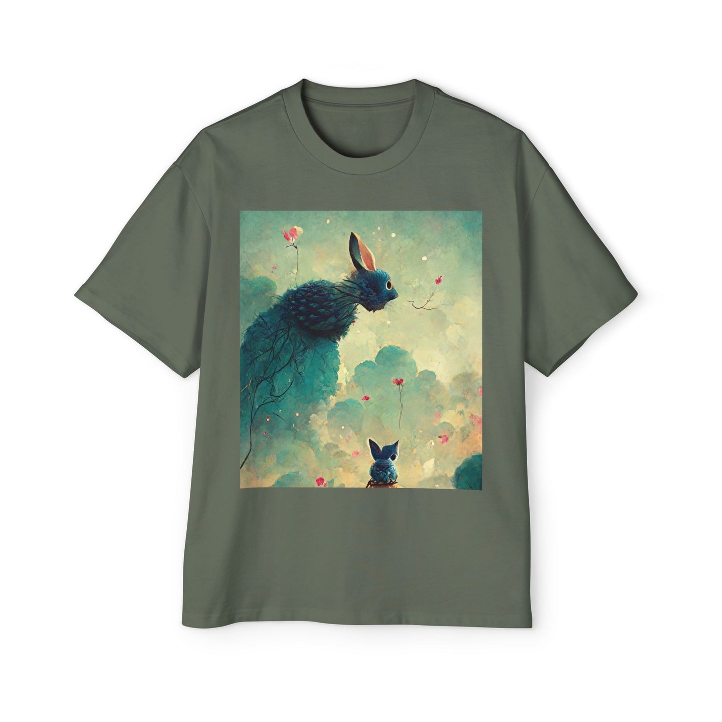 Whimsical Rabbit Oversized Tee for Men - Fantasy Art Shirt