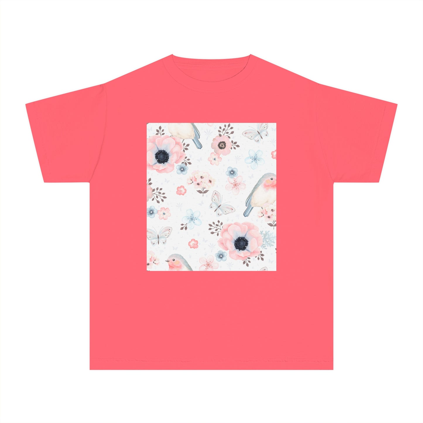 Floral Bird Youth Tee - Soft Midweight T-Shirt for Nature Lovers