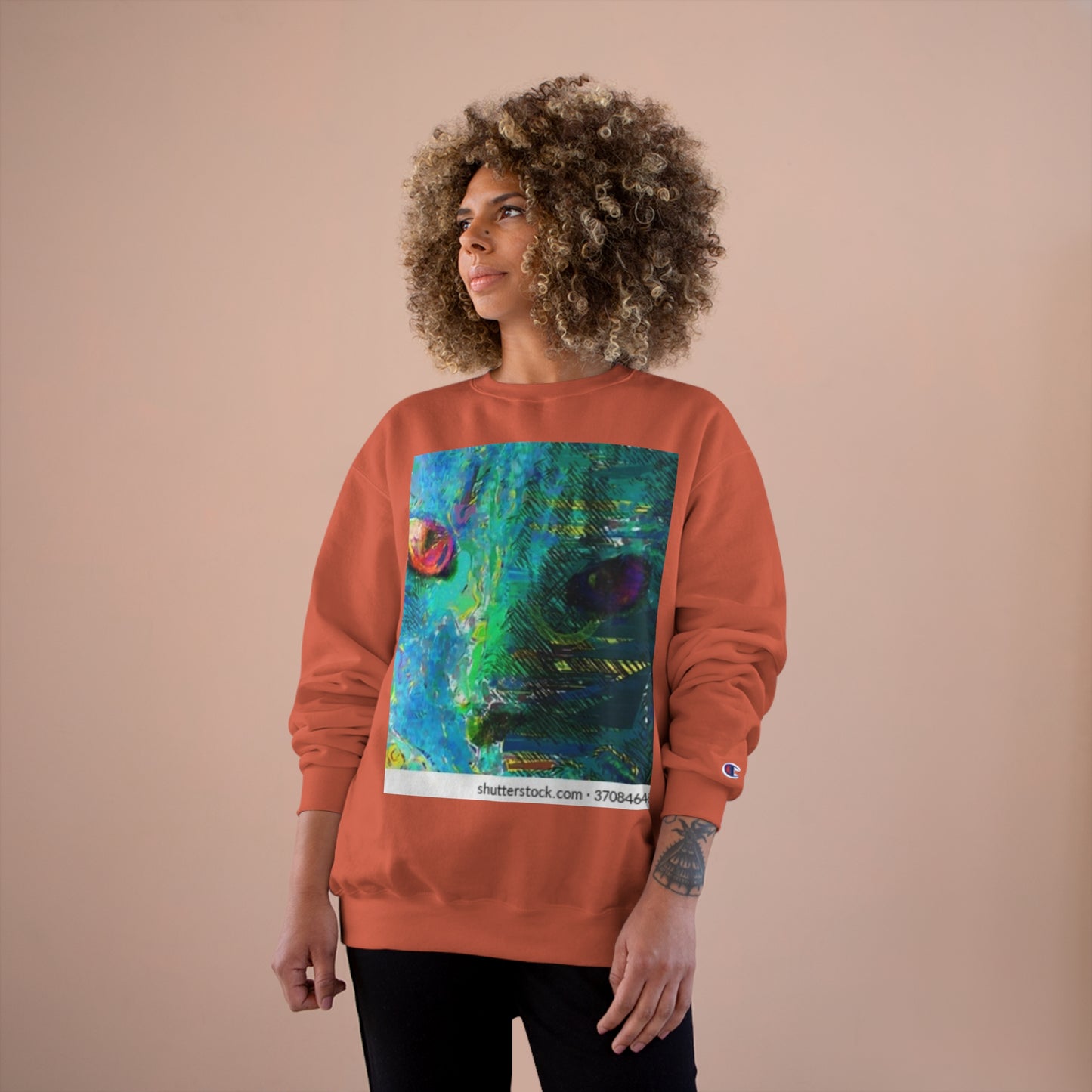 Vibrant Artistic Champion Sweatshirt with Eye Design