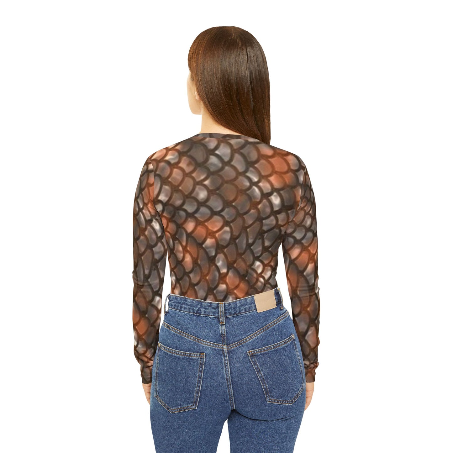 Women's V-Neck Long Sleeve Shirt - Stylish Scales Design for Everyday Wear