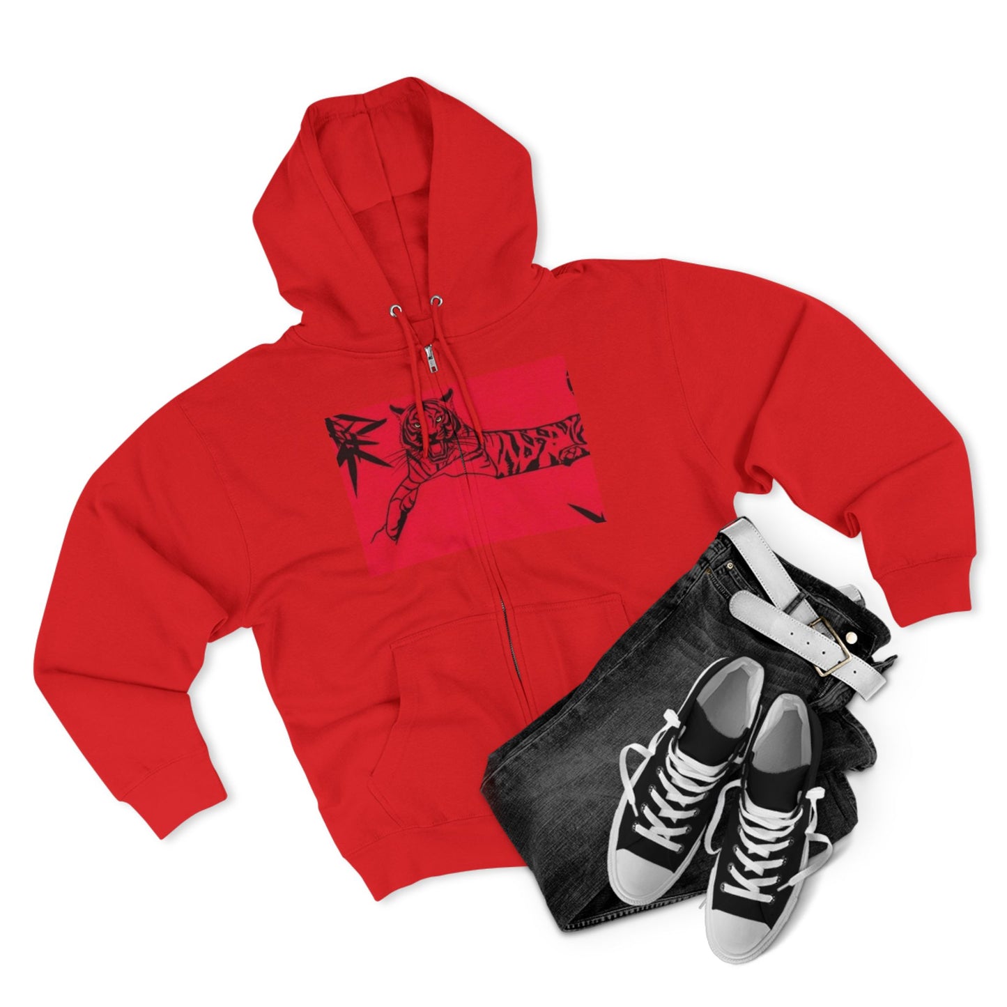 Cool Tiger Graphic Unisex Zip Hoodie - Trendy Streetwear for Animal Lovers