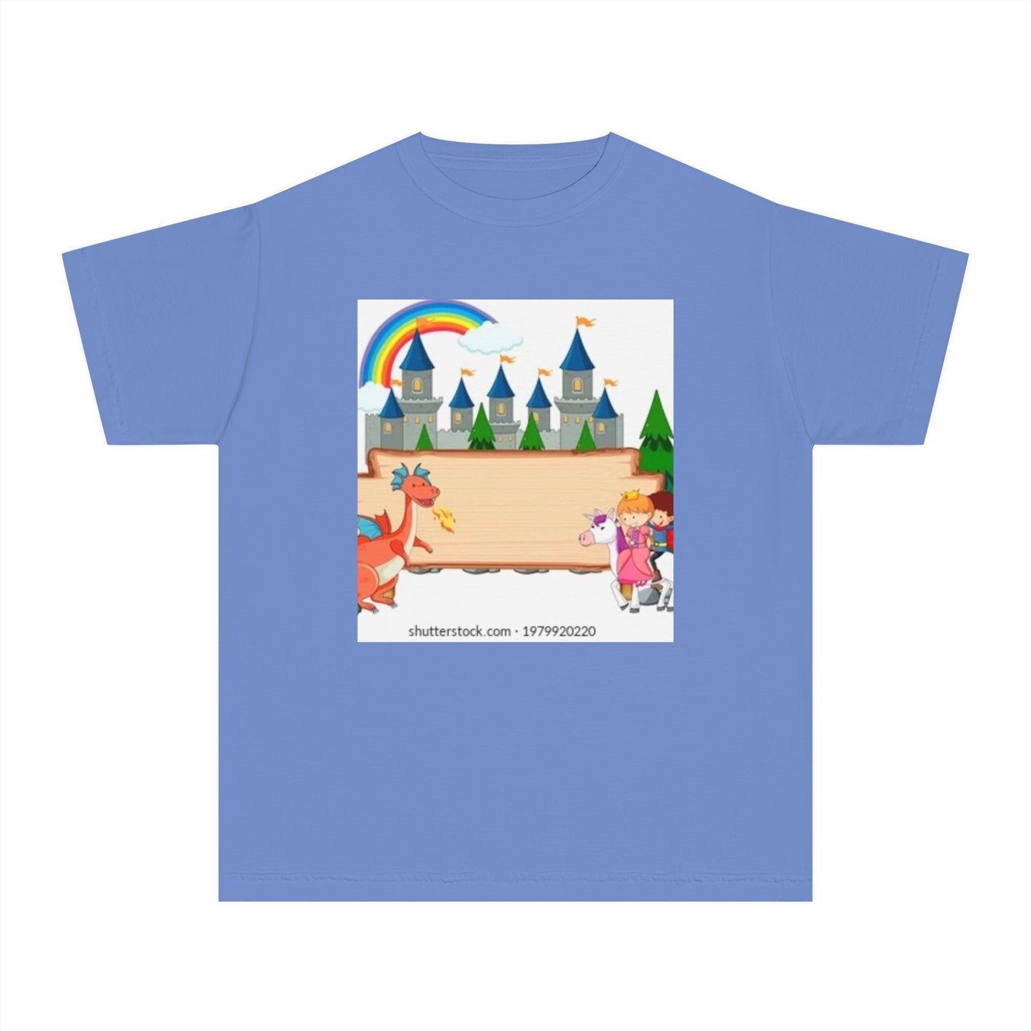 Youth Fantasy Castle Tee - Colorful Dragon & Rainbow Design