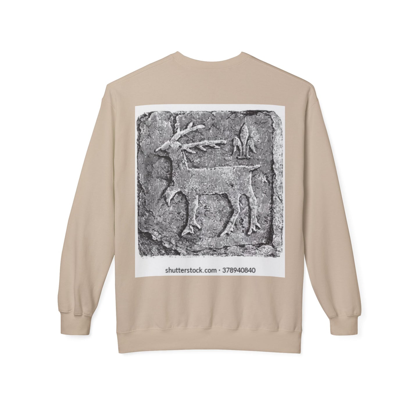 Vintage-Inspired Fleece Crewneck Sweatshirt with Ancient Deer Design