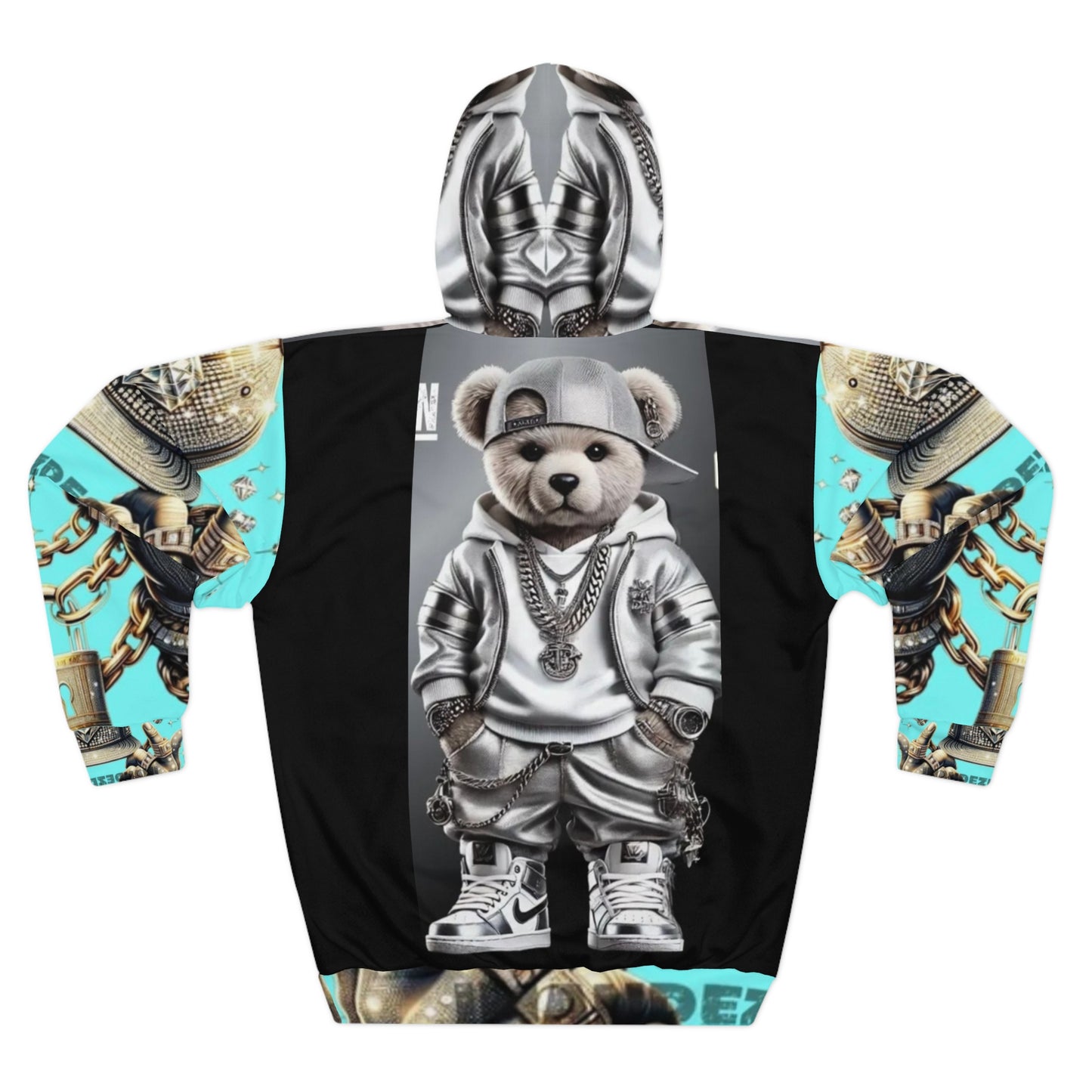 Stylish Unisex Pullover Hoodie with Trendy Bear & Bling Design