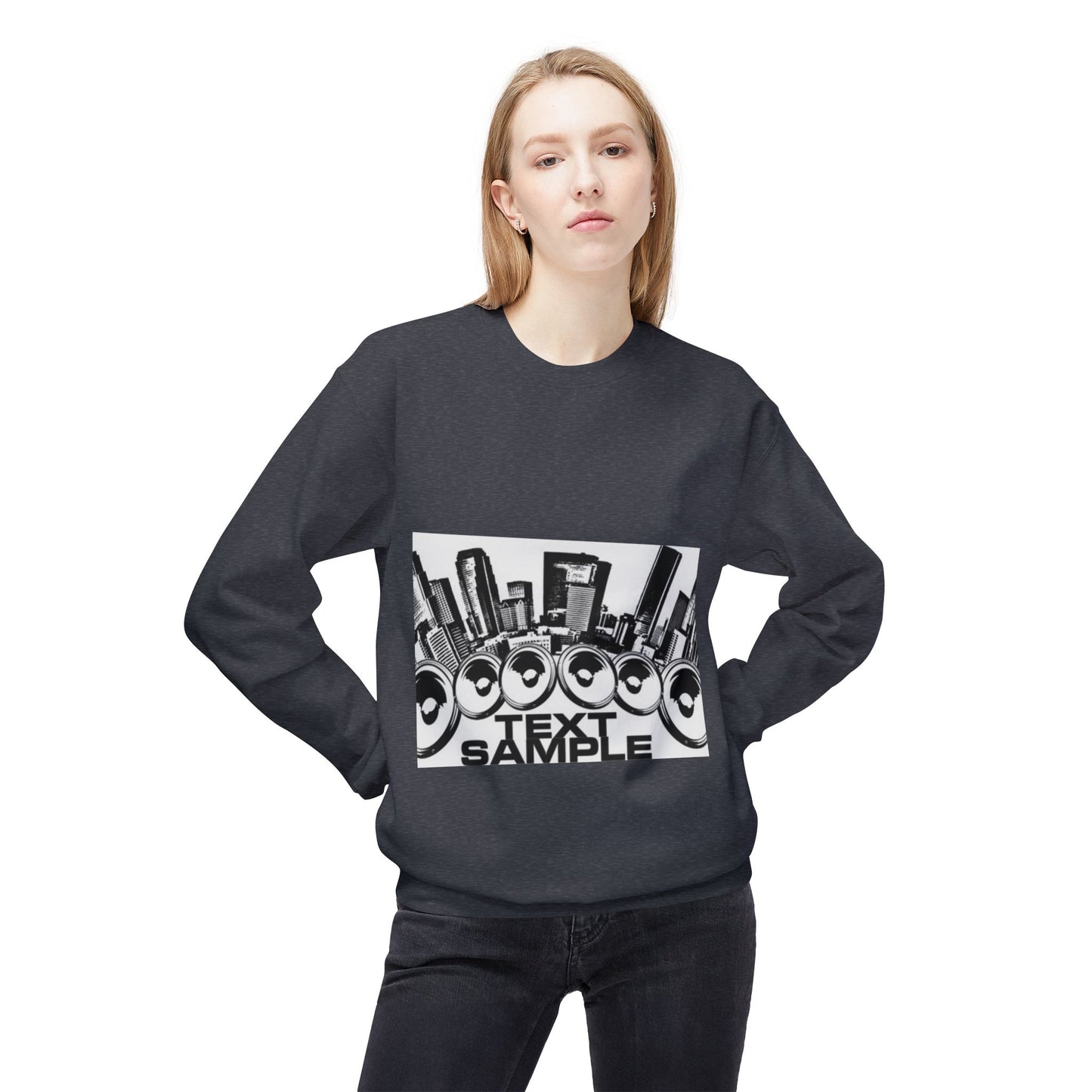 Urban Vibe Sound Wave Crewneck Sweatshirt - Unisex Fleece with Cityscape Design