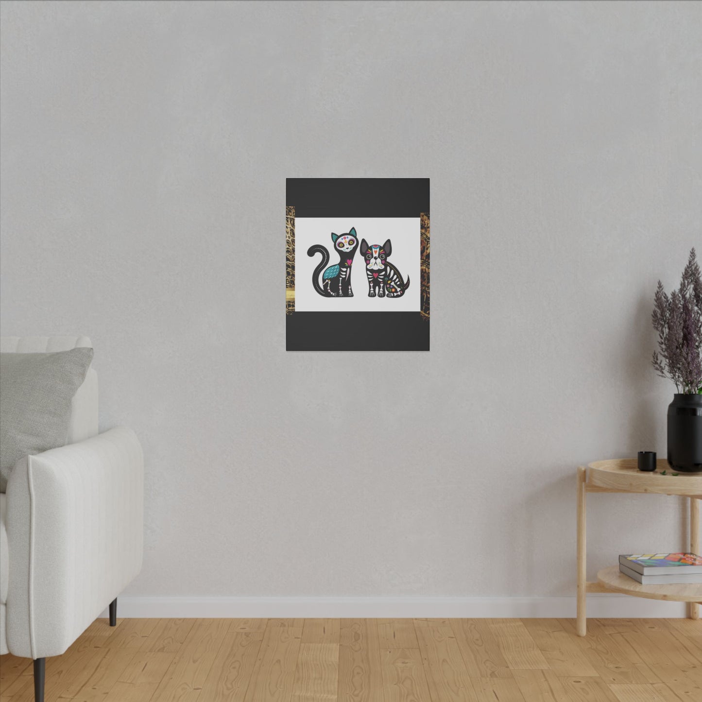 Day of the Dead Pet Canvas Art - Colorful Cat and Dog Wall Decor