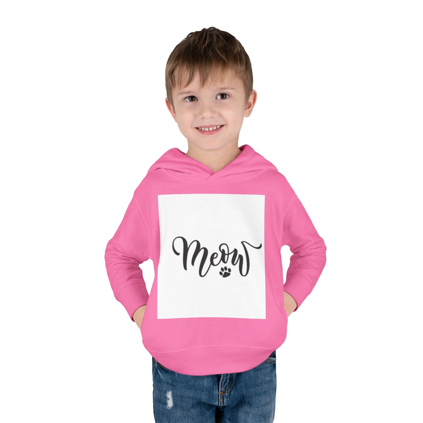 Cute Toddler Pullover Fleece Hoodie - 'Meow' Cat Design