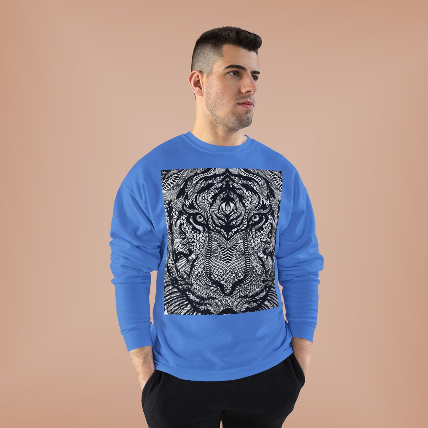 Unisex EcoSmart Tiger Graphic Crewneck Sweatshirt - Bold Black & White Design