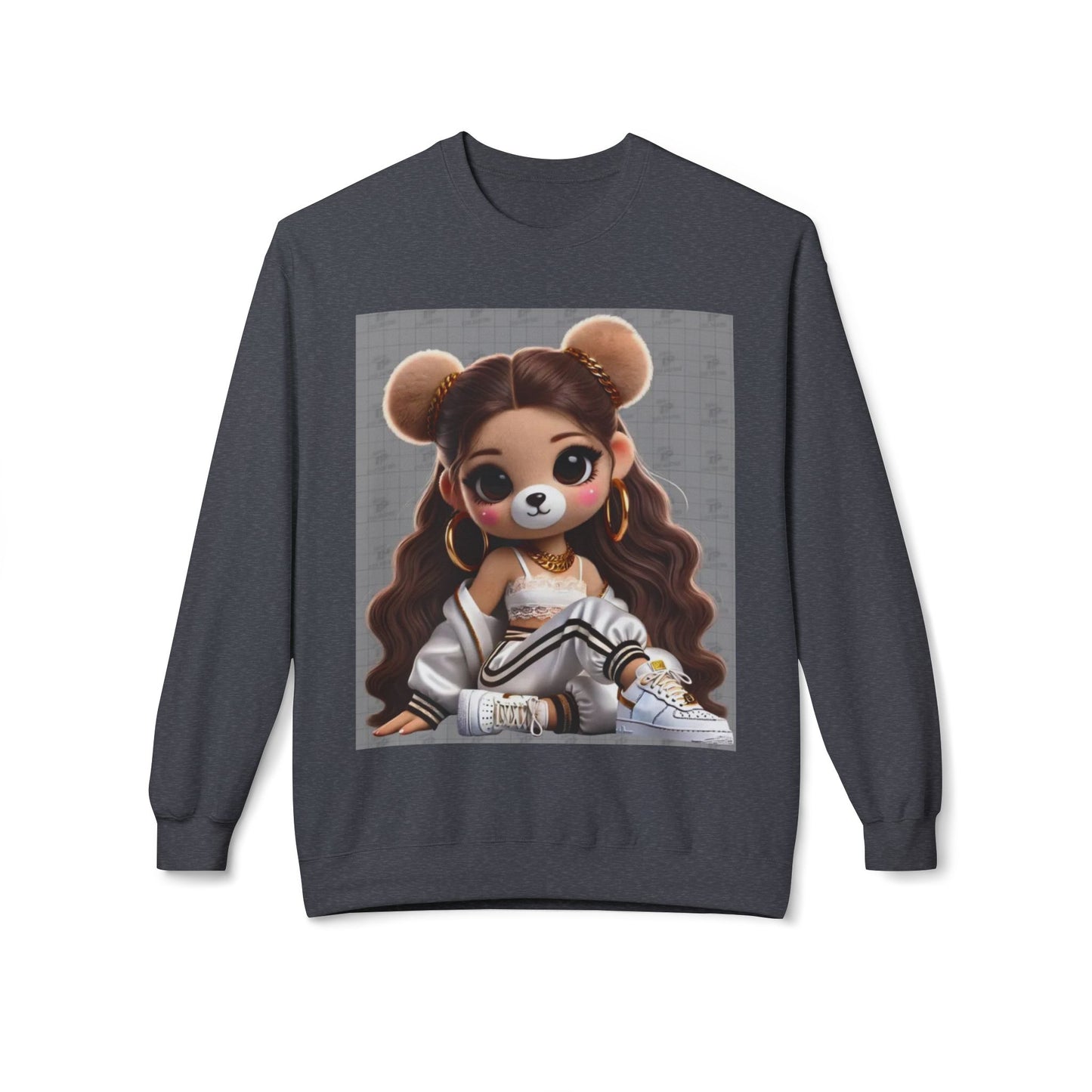 Cute Cartoon Bear Sweatshirt - Unisex Midweight Fleece Crewneck