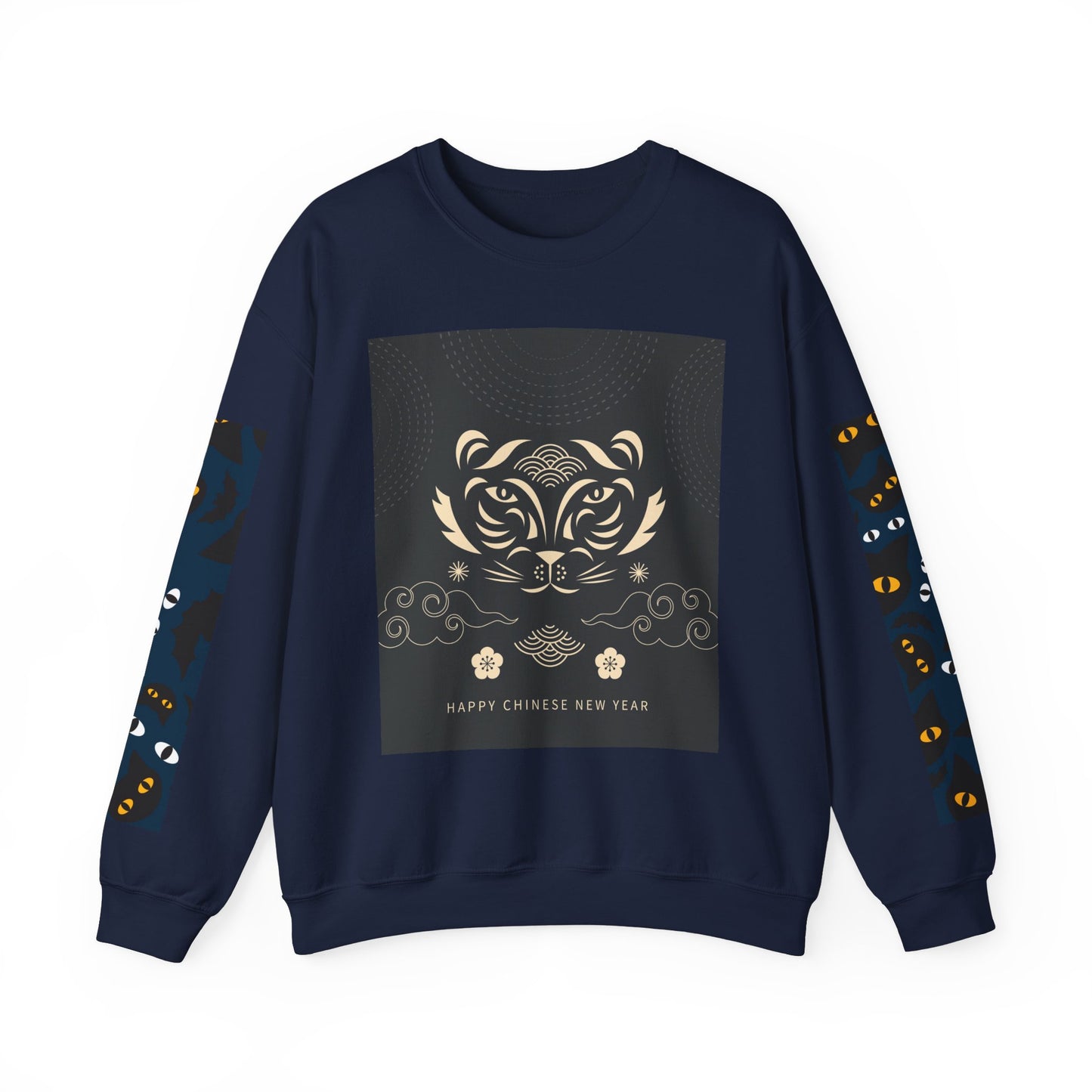 Halloween-Themed Unisex Crewneck Sweatshirt with Spooky Eyes and Bird Design