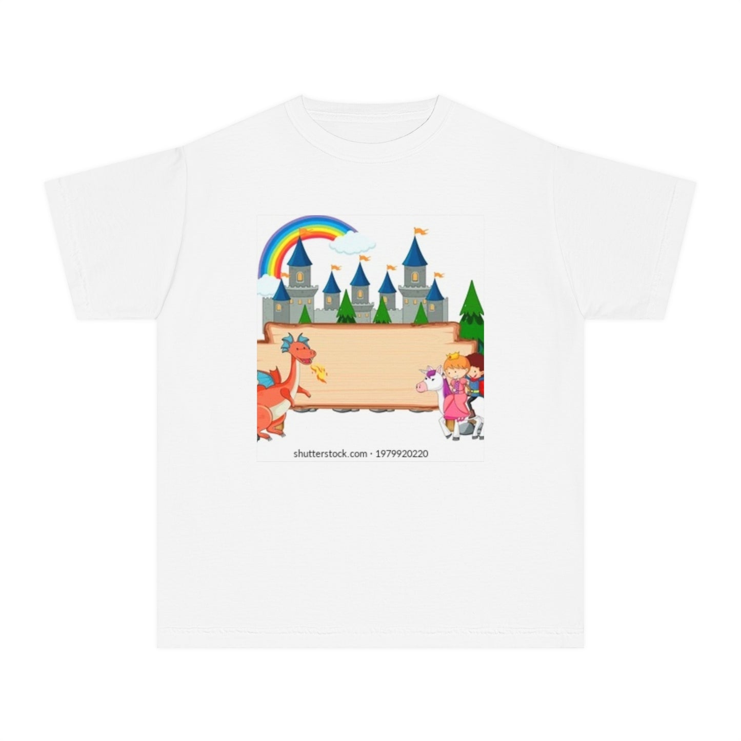 Youth Fantasy Castle Tee - Colorful Dragon & Rainbow Design