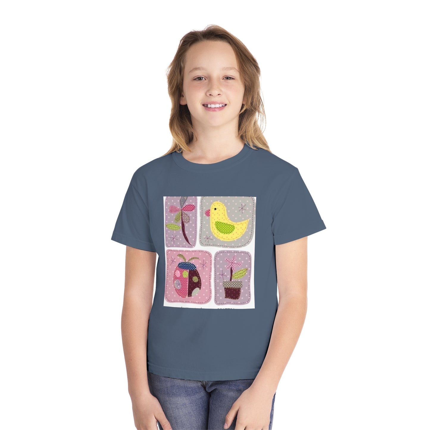 Whimsical Youth Midweight Tee with Cute Bird and Nature Designs