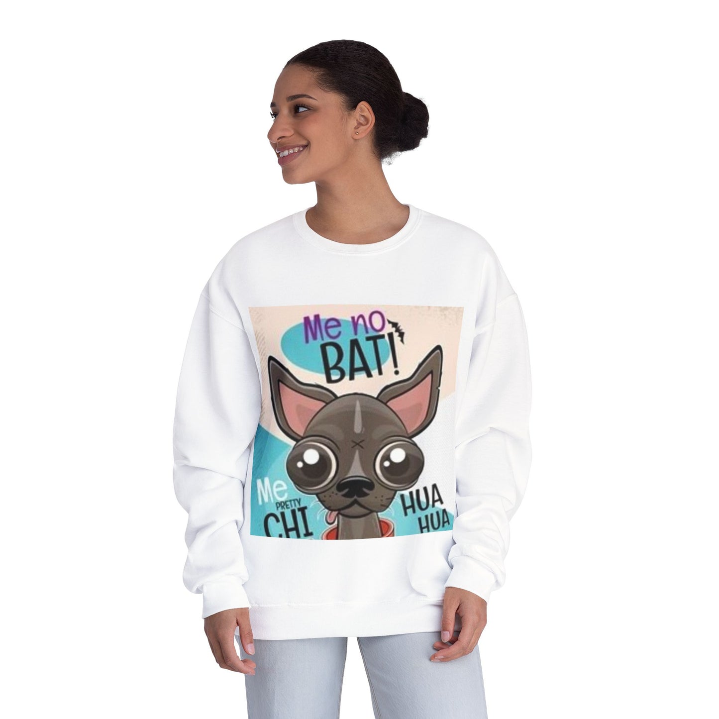 Funny Dog Lover Sweatshirt – "Me no BAT!" Unisex Crewneck