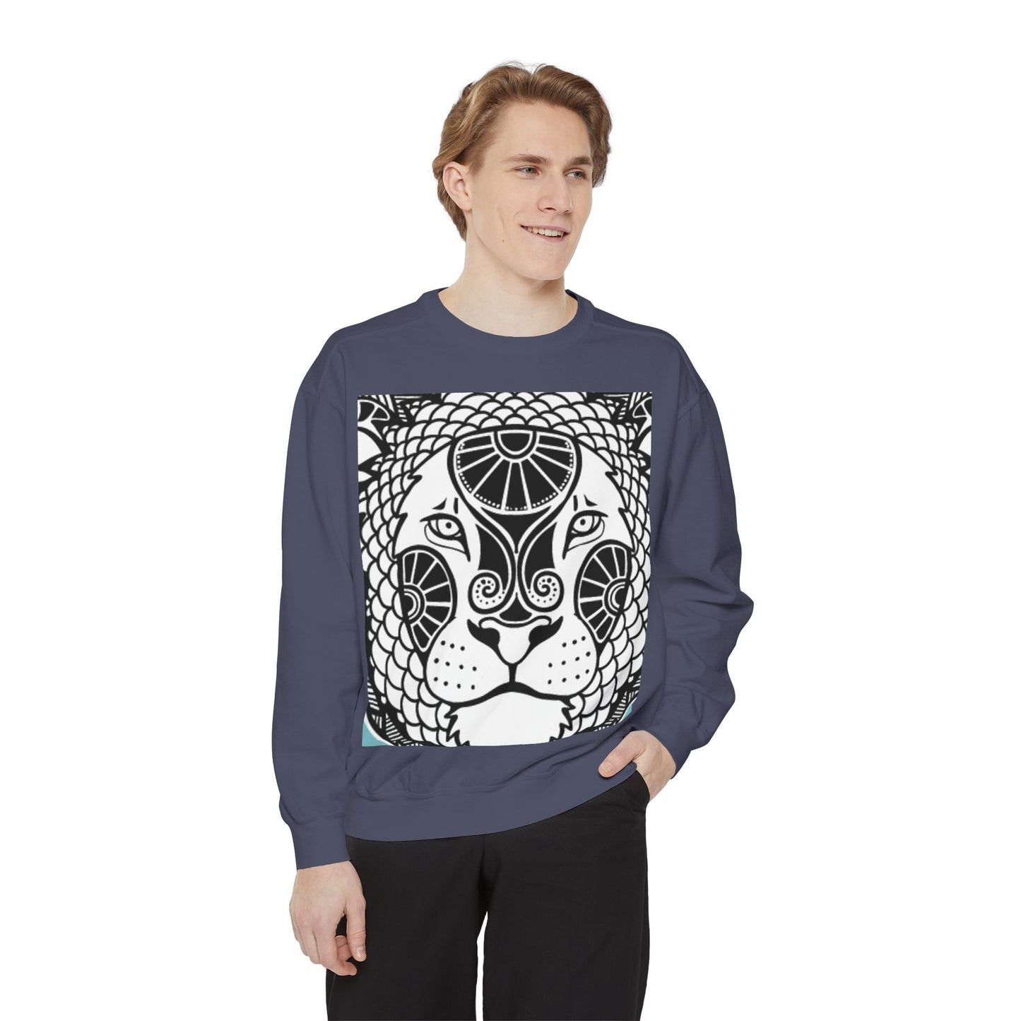 Bohemian Lion Unisex Garment-Dyed Sweatshirt - Cozy & Stylish Animal Graphic Tee for Nature Lovers
