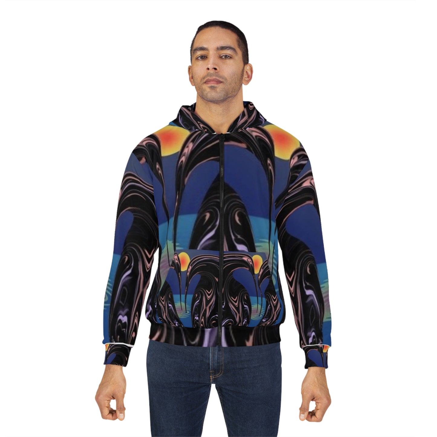 Abstract Art Unisex Zip Hoodie - Colorful Sunset Design