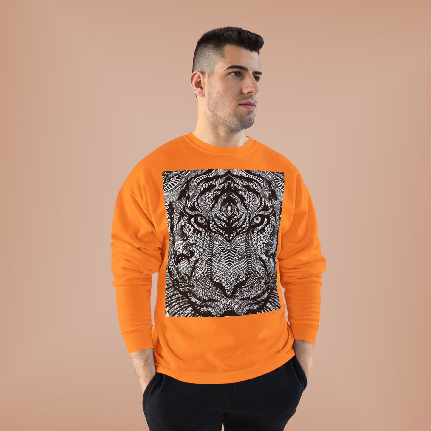Unisex EcoSmart Tiger Graphic Crewneck Sweatshirt - Bold Black & White Design