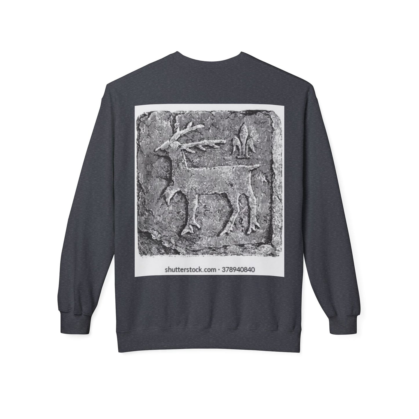 Vintage-Inspired Fleece Crewneck Sweatshirt with Ancient Deer Design