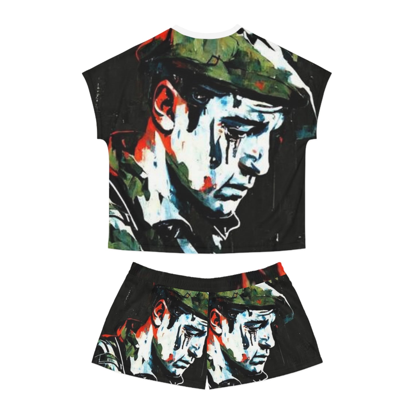 Artistic Women's Short Pajama Set - Emotional Portrait Design