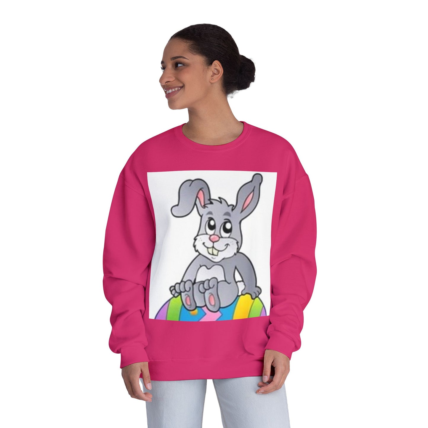 Cozy Rabbit Graphic Crewneck Sweatshirt - Perfect for Spring Celebrations