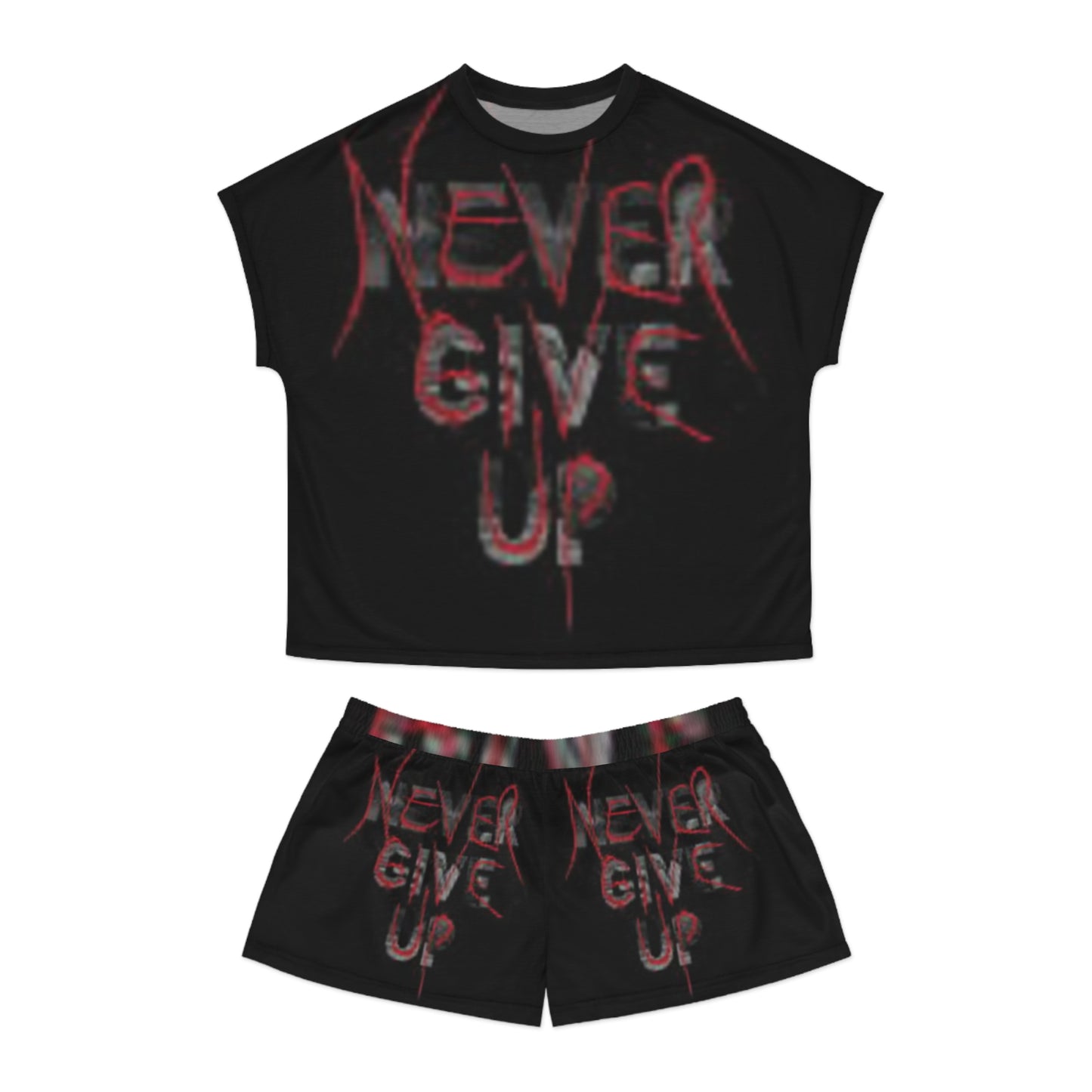 Motivational Women's Short Pajama Set - 'Never Give Up' Design