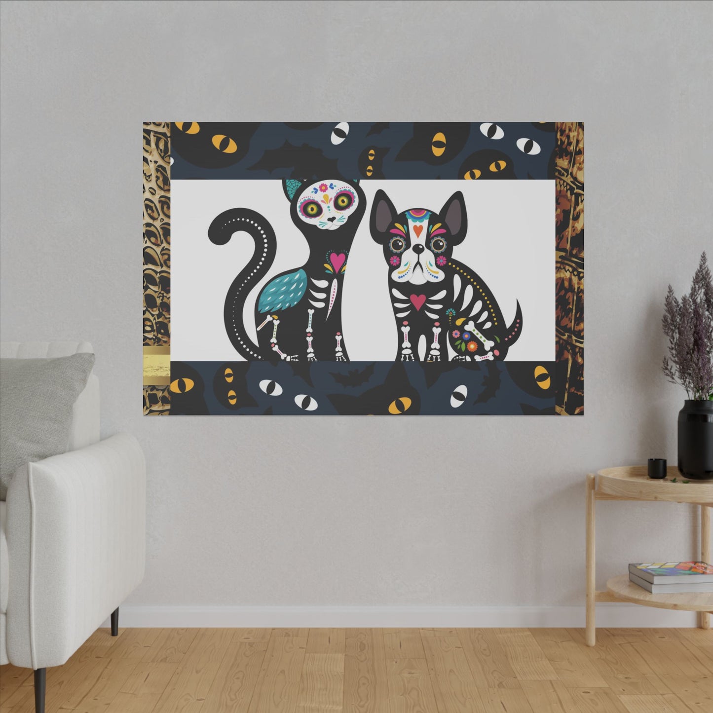 Day of the Dead Pet Canvas Art - Colorful Cat and Dog Wall Decor
